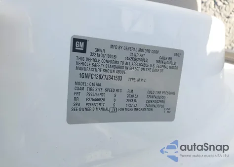 2007 Chevrolet Tahoe Ltz from USA, damaged, VIN 1GNFC130X7J341503